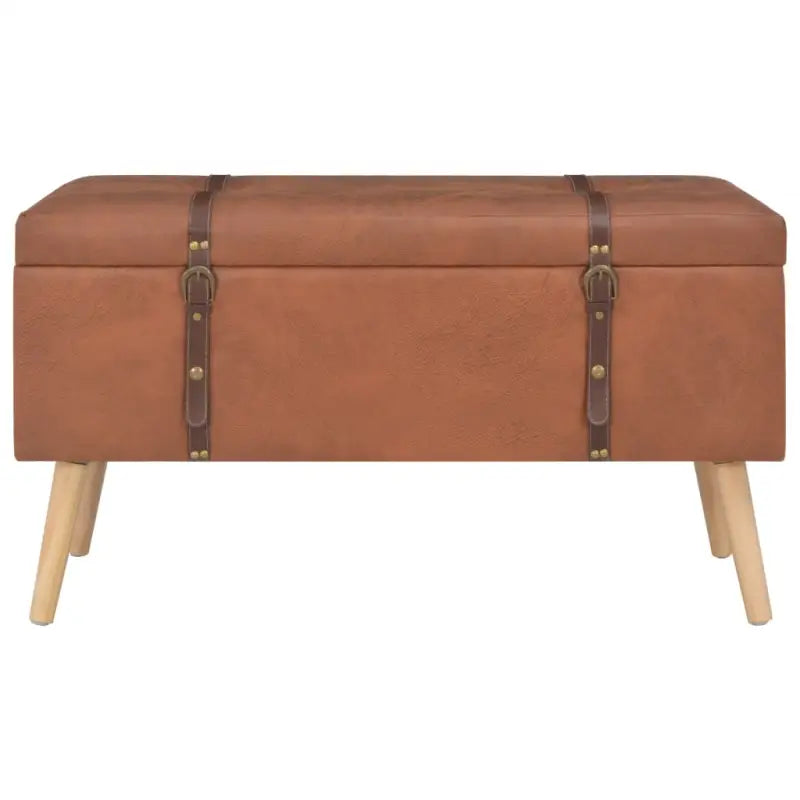 Houten poef met massief houten poten en comfortabel kunstleren bekleding - Tan - Opberg- & halbankjes