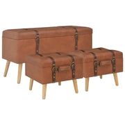 Houten poef met massief houten poten en comfortabel kunstleren bekleding - Tan - Opberg- & halbankjes