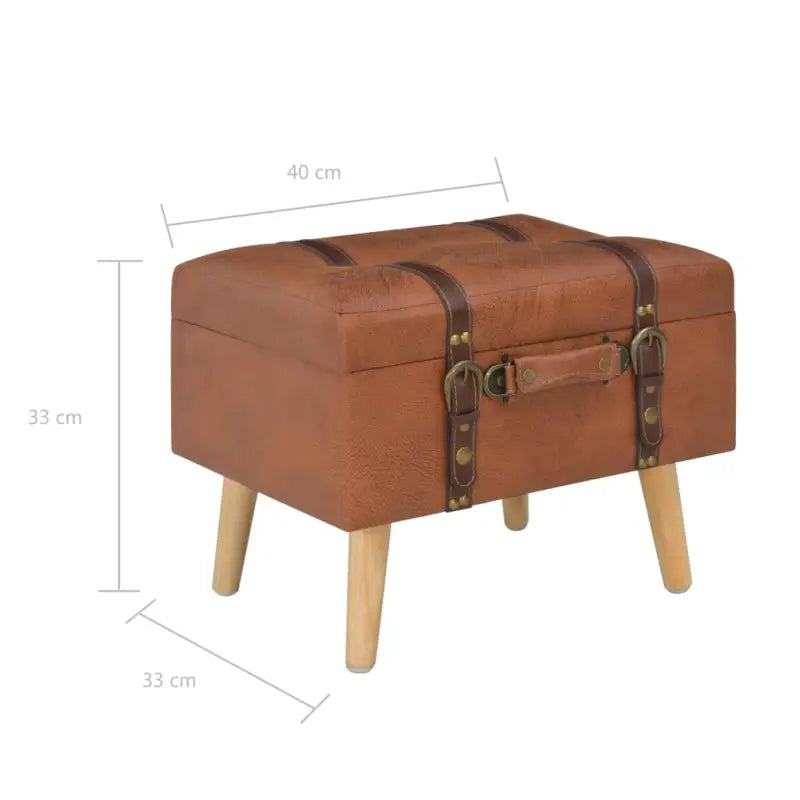 Houten poef met massief houten poten en comfortabel kunstleren bekleding - Tan - Opberg- & halbankjes