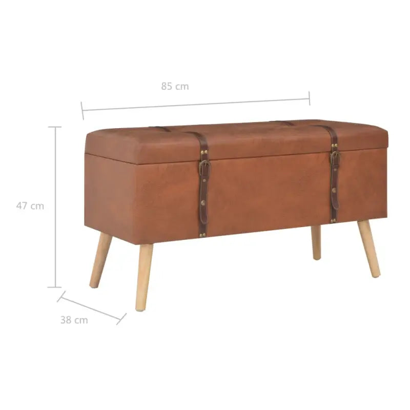 Houten poef met massief houten poten en comfortabel kunstleren bekleding - Tan - Opberg- & halbankjes