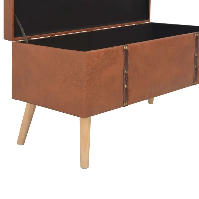Houten poef met massief houten poten en comfortabel kunstleren bekleding - Tan - Opberg- & halbankjes