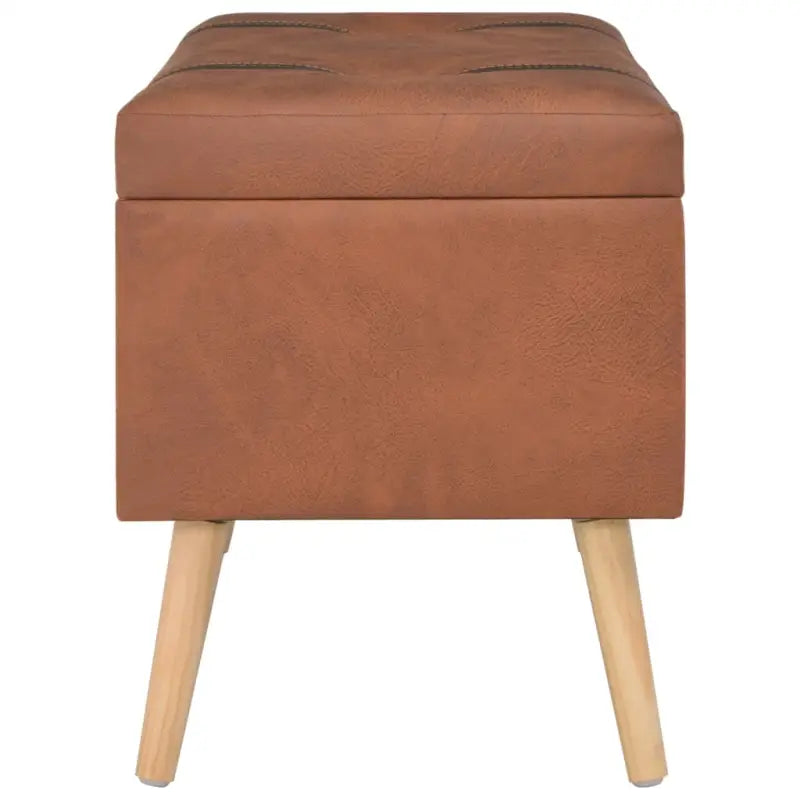 Houten poef met massief houten poten en comfortabel kunstleren bekleding - Tan - Opberg- & halbankjes