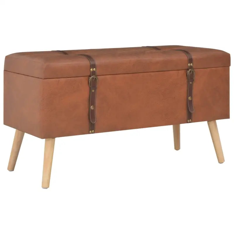 Houten poef met massief houten poten en comfortabel kunstleren bekleding - Tan - Opberg- & halbankjes