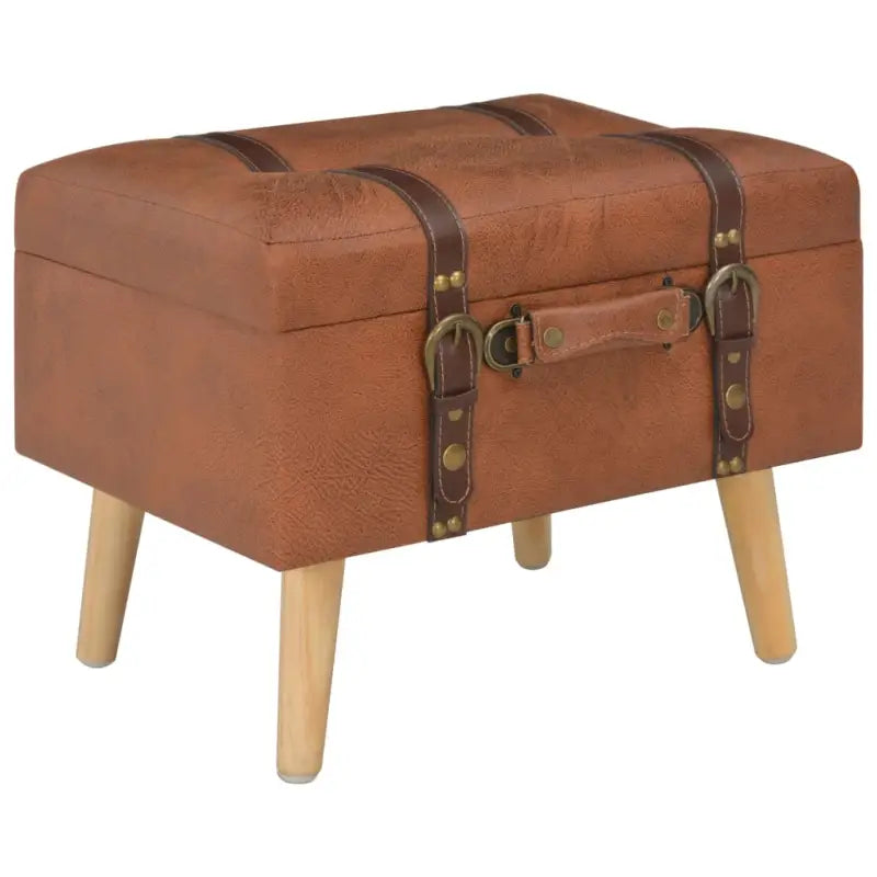 Houten poef met massief houten poten en comfortabel kunstleren bekleding - Tan - Opberg- & halbankjes