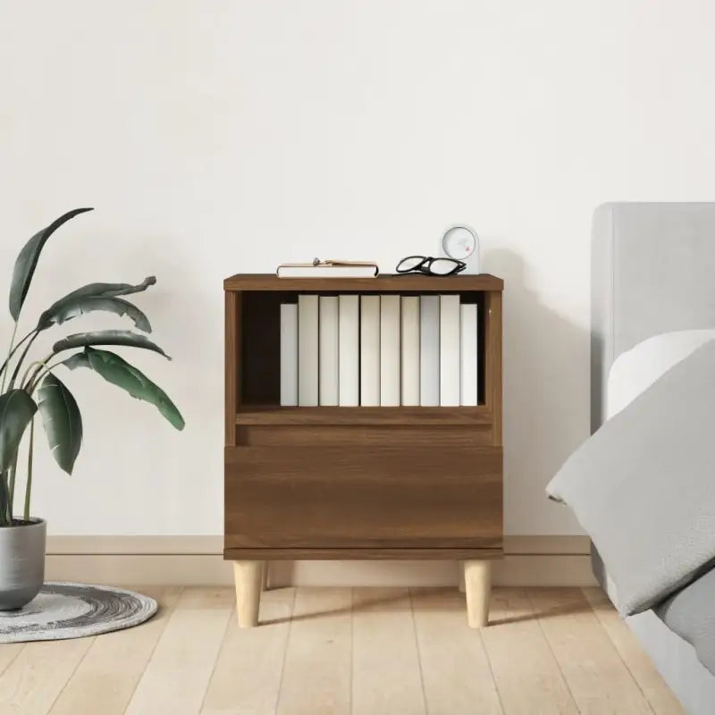 Houten Poten Nachtkastje met Elegant en Duurzaam Design - bruin eikenkleur / 1 - Nachtkastjes
