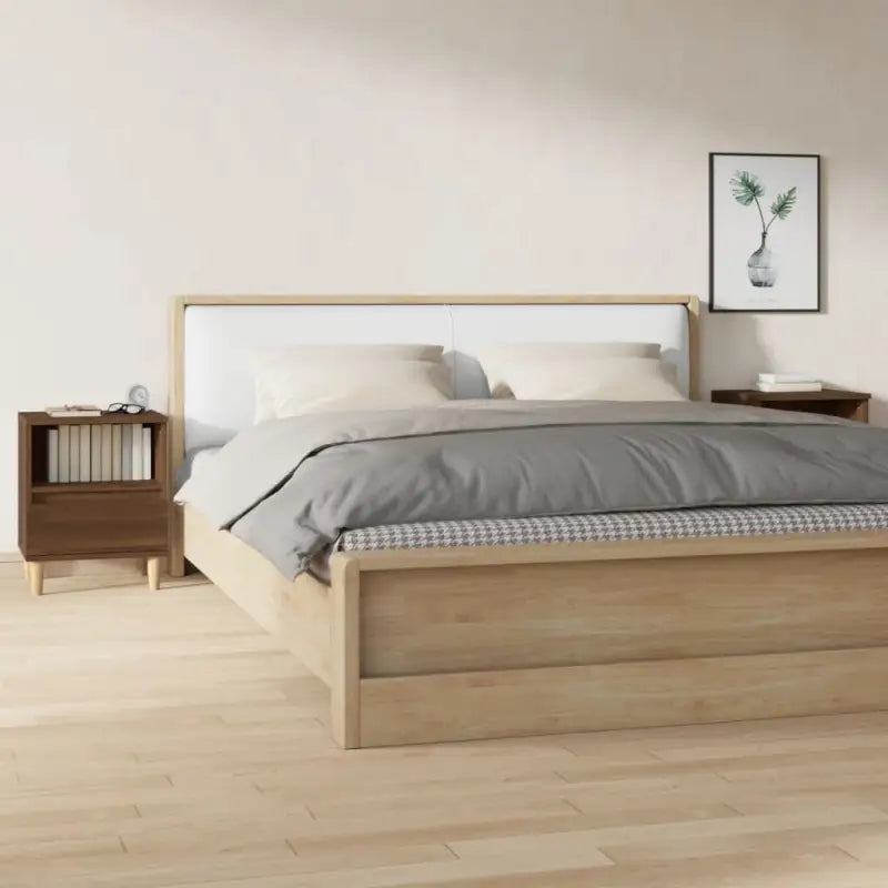 Houten Poten Nachtkastje met Elegant en Duurzaam Design - bruin eikenkleur / 2 - Nachtkastjes
