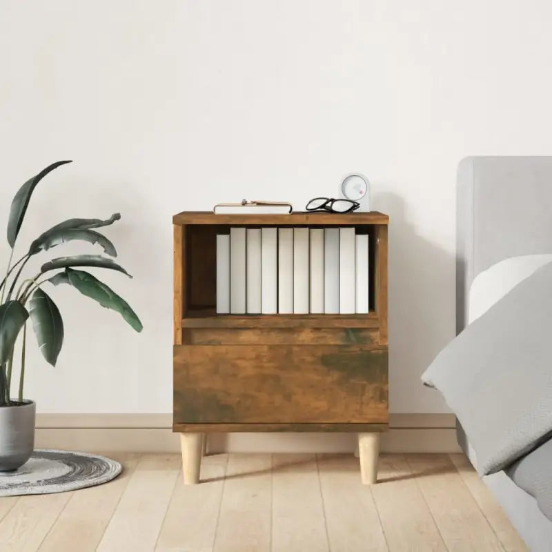 Houten Poten Nachtkastje met Elegant en Duurzaam Design - Gerookt eiken / 1 - Nachtkastjes