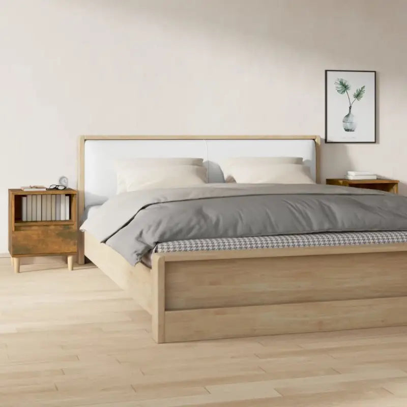 Houten Poten Nachtkastje met Elegant en Duurzaam Design - Gerookt eiken / 2 - Nachtkastjes