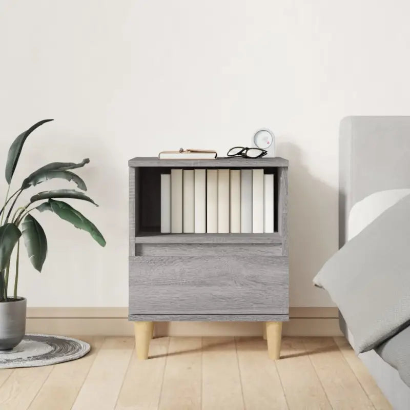 Houten Poten Nachtkastje met Elegant en Duurzaam Design - Grijs sonoma / 1 - Nachtkastjes
