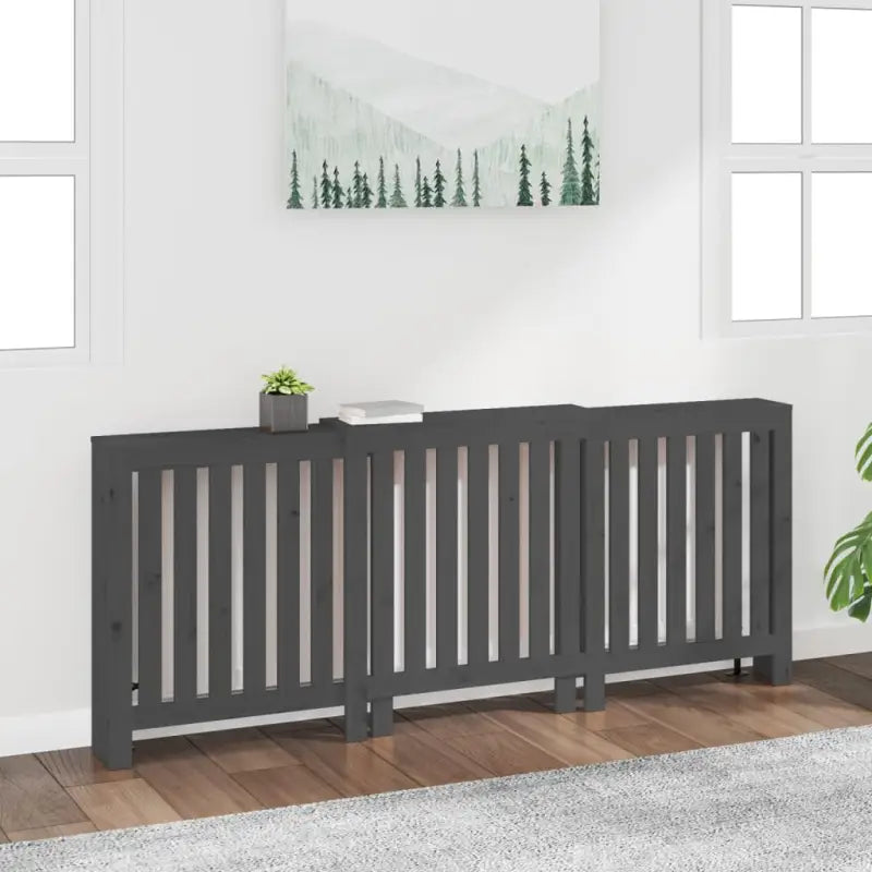 Houten radiatorombouw van massief grenenhout voor extra stijl en functionaliteit - Grijs / 210 x 21 x 85 cm / 1