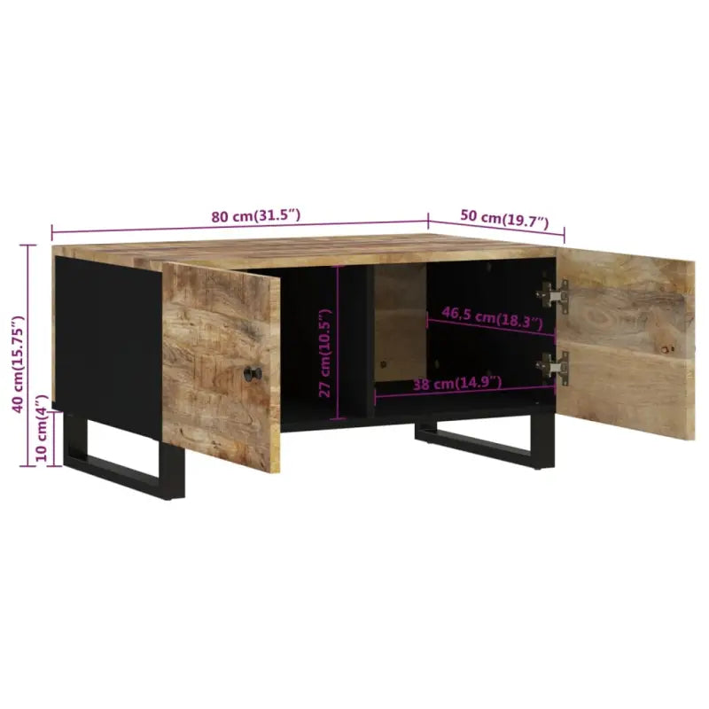 Houten salontafel van massief mangohout met bewerkt hout uitstraling - Salontafels