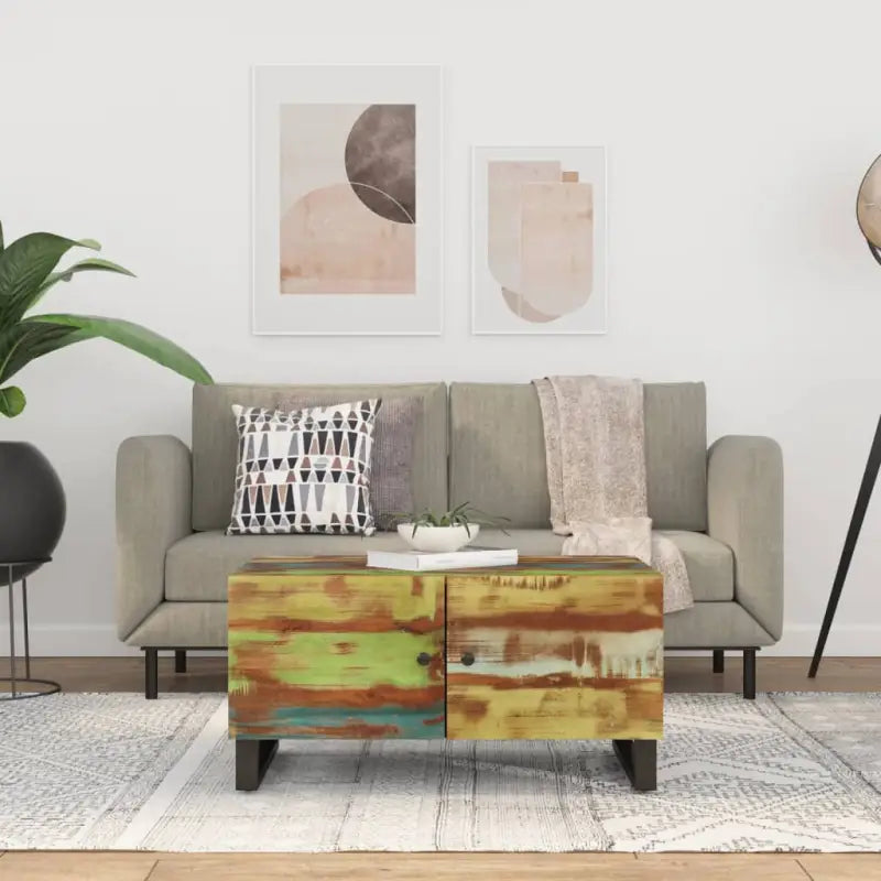 Houten salontafel van massief mangohout met bewerkt hout uitstraling - Multikleur / 1 - Salontafels