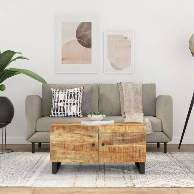 Houten salontafel van massief mangohout met bewerkt hout uitstraling - Salontafels