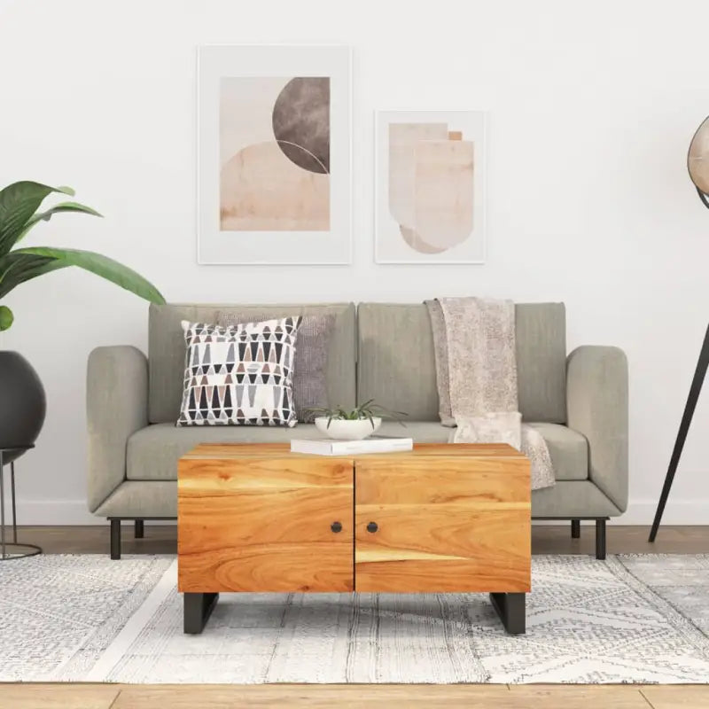 Houten salontafel van massief mangohout met bewerkt hout uitstraling - Bruin / 1 - Salontafels