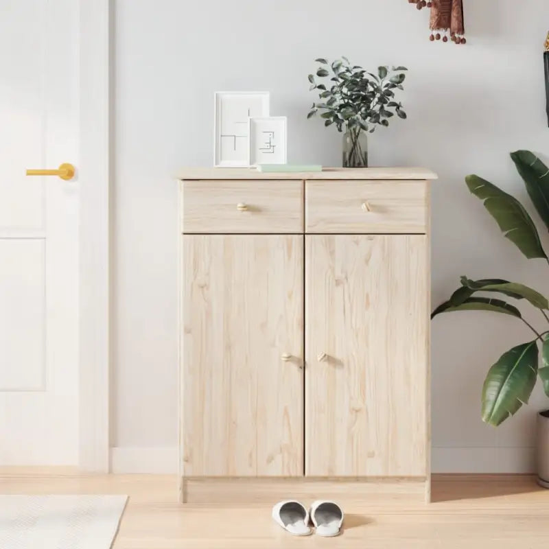 Houten schoenenkast van massief grenenhout met houten knoppen - Naturel / 1 - Schoenenrekken