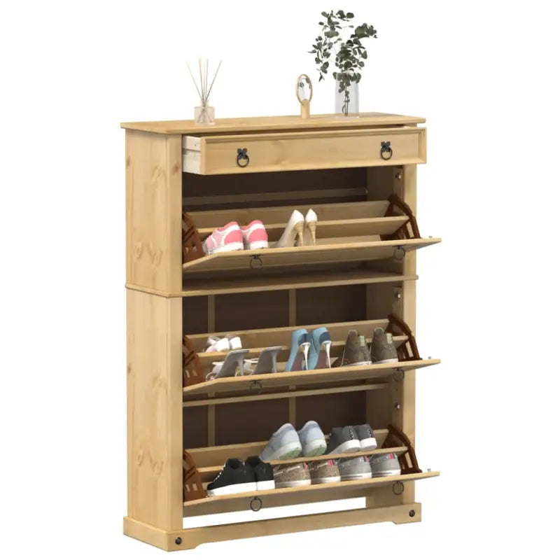 Houten schoenenkast van massief grenenhout met metalen handgrepen - 1 / 138 cm - Schoenenrekken