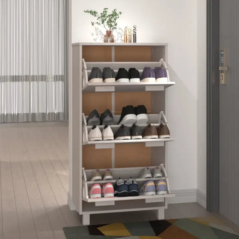 Houten schoenenkast van massief grenenhout voor elk interieur - Wit / 1 - Schoenenrekken