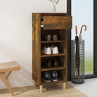Houten schoenenrek met bewerkt hout en houten poten voor opbergruimte - Gerookt eiken / 1 - Schoenenrekken