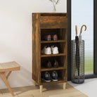 Houten schoenenrek met bewerkt hout en houten poten voor opbergruimte - Gerookt eiken / 1 - Schoenenrekken