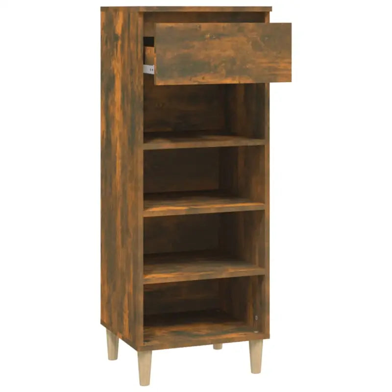 Houten schoenenrek met bewerkt hout en houten poten voor opbergruimte - Gerookt eiken / 1 - Schoenenrekken