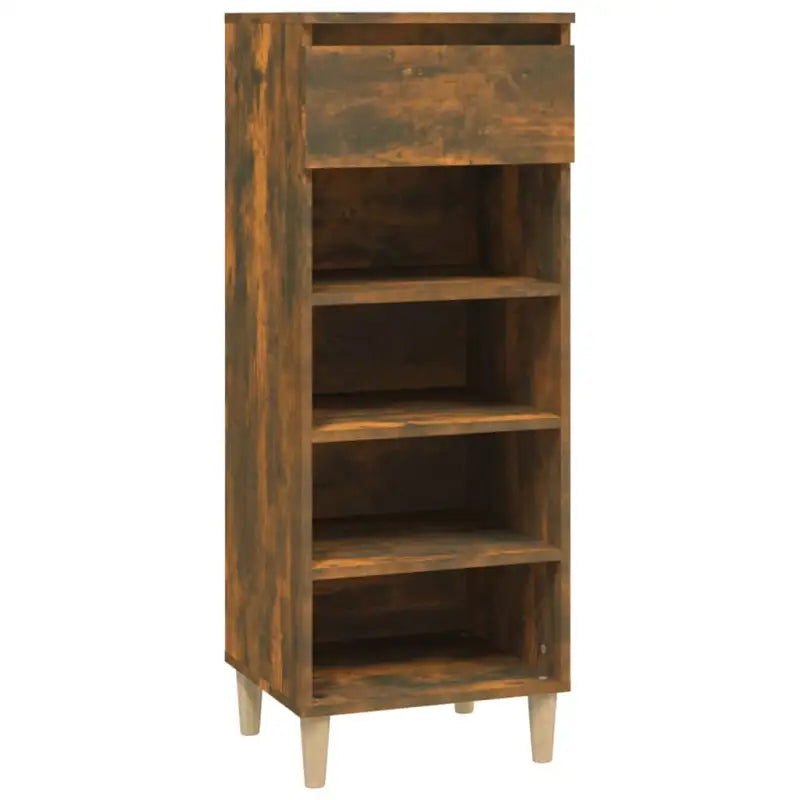 Houten schoenenrek met bewerkt hout en houten poten voor opbergruimte - Gerookt eiken / 1 - Schoenenrekken