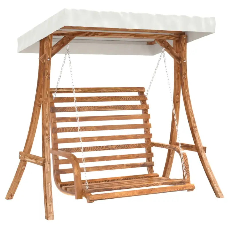 Houten schommelbank met luifel van massief vurenhout met teak afwerking - Schommelbanken