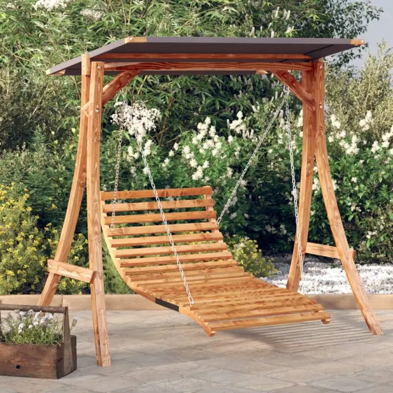 Houten schommelbank met luifel van massief vurenhout met teak afwerking - Antraciet / 1 - Schommelbanken