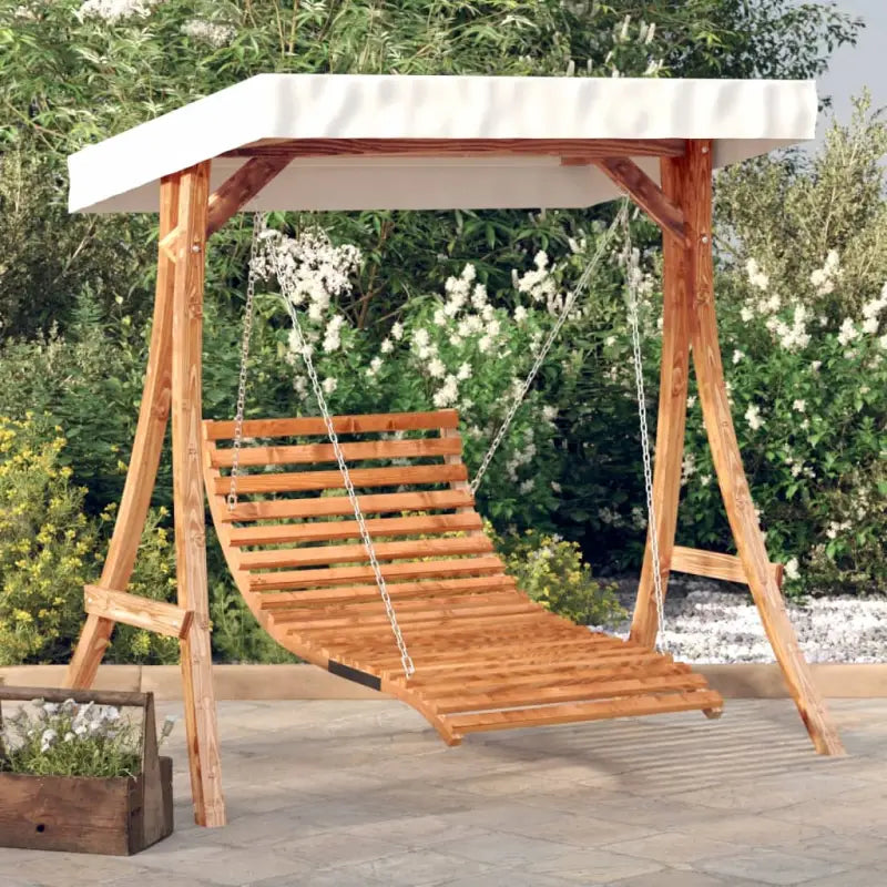 Houten schommelbank met luifel van massief vurenhout met teak afwerking - Schommelbanken