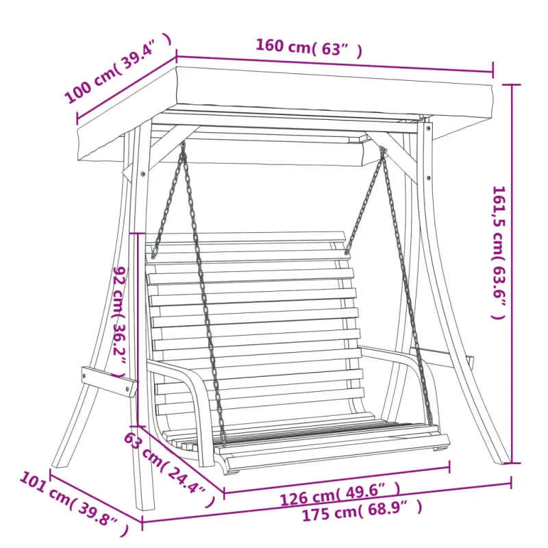 Houten schommelbank met luifel van massief vurenhout met teak afwerking - Schommelbanken