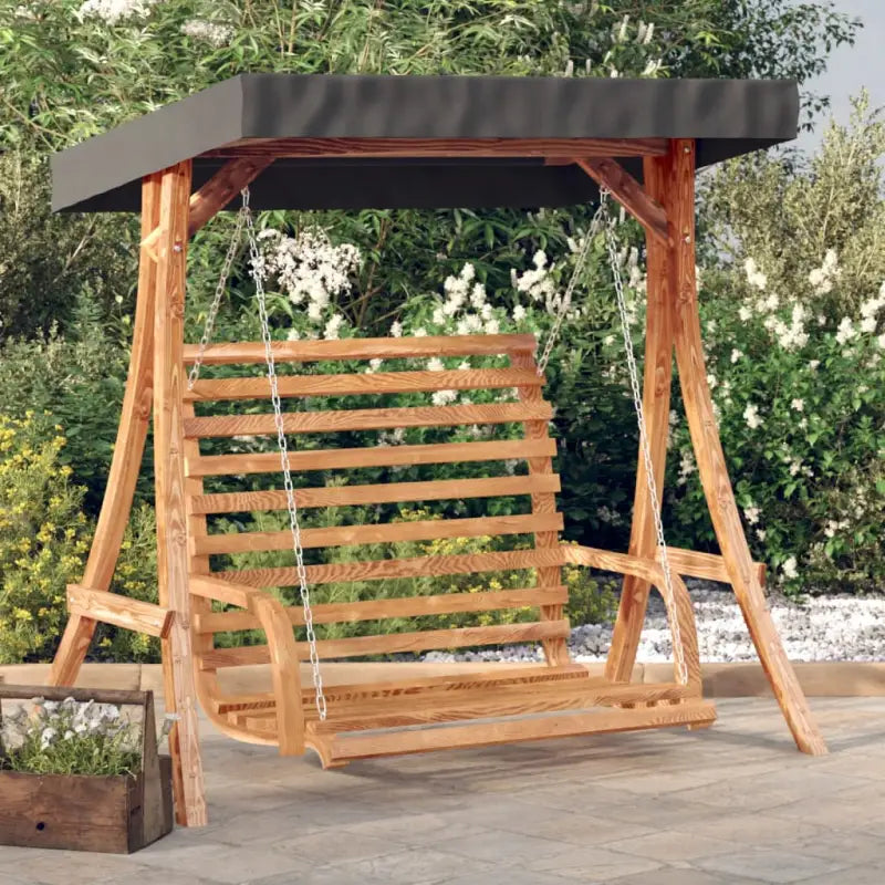 Houten schommelbank met luifel van massief vurenhout met teak afwerking - Antraciet / 1 - Schommelbanken