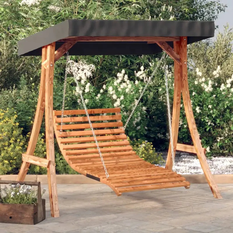 Houten schommelbank met luifel van massief vurenhout met teak afwerking - Antraciet / 1 - Schommelbanken