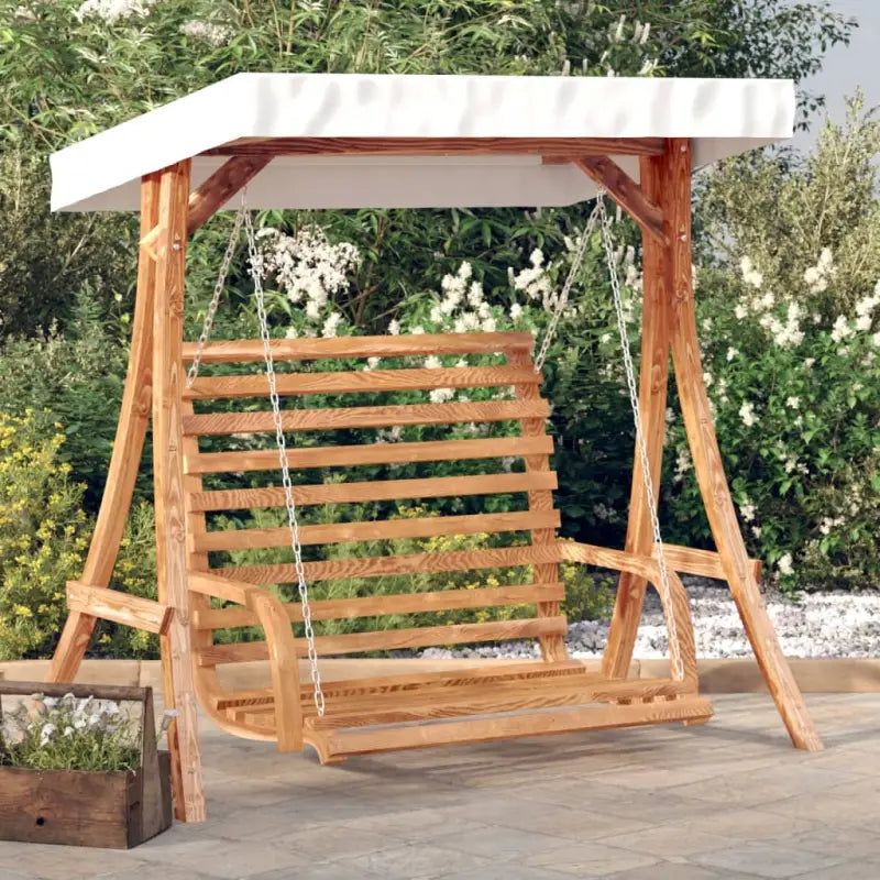 Houten schommelbank met luifel van massief vurenhout met teak afwerking - Schommelbanken