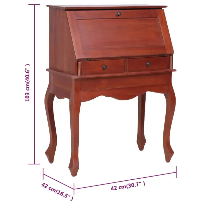 Houten secretaire in vintage stijl met massief mahoniehout en open vakken - Bureaus