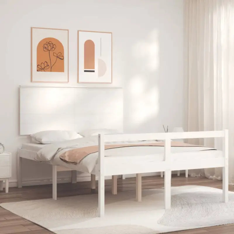 Houten seniorenbed met massief grenenhout voor een goede nachtrust - Wit / 135 x 190 cm - Bedden & bedframes