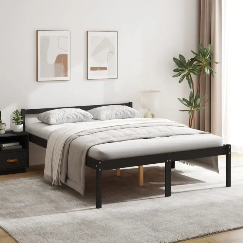 Houten seniorenbed van massief grenenhout voor een goede nachtrust - Zwart / 150 x 200 cm - Bedden & bedframes