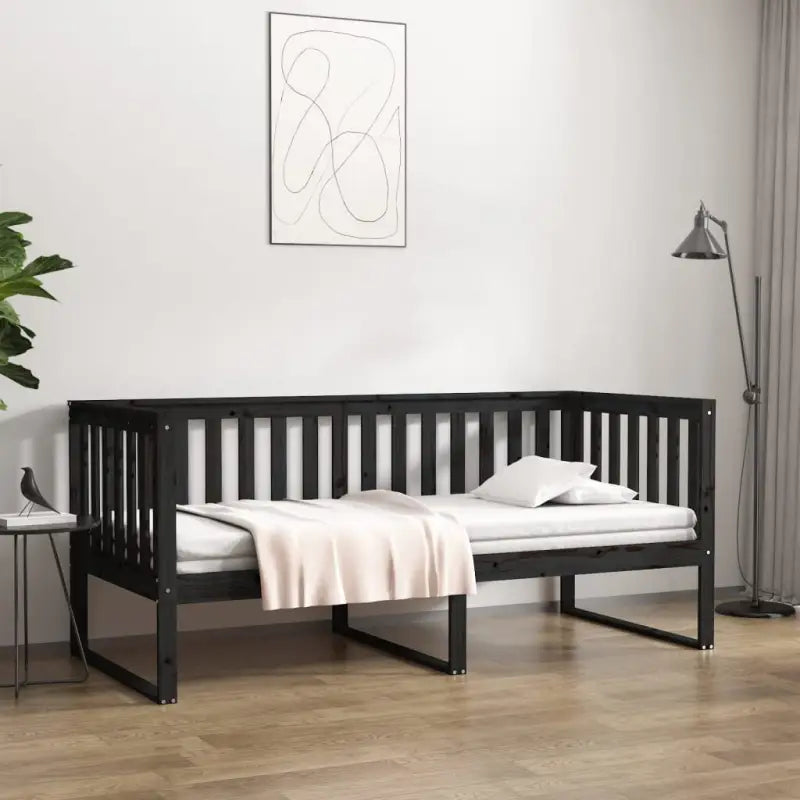 Houten slaapbank in massief grenenhout voor gasten blijven slapen - Zwart / 90 x 190 cm - Bedden & bedframes