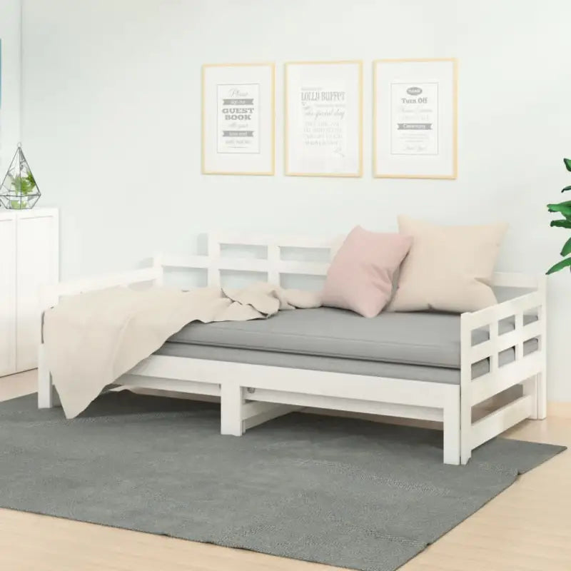 Houten slaapbank met massief grenenhout en handige totale afmetingen - Wit / 90 x 190 cm - Bedden & bedframes