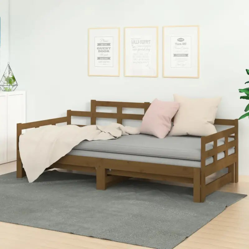Houten slaapbank met massief grenenhout en handige totale afmetingen - Honingbruin / 90 x 200 cm - Bedden & bedframes