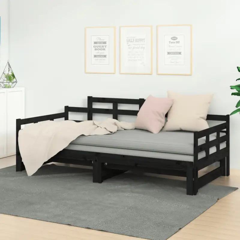 Houten slaapbank met massief grenenhout en handige totale afmetingen - Zwart / 80 x 200 cm - Bedden & bedframes