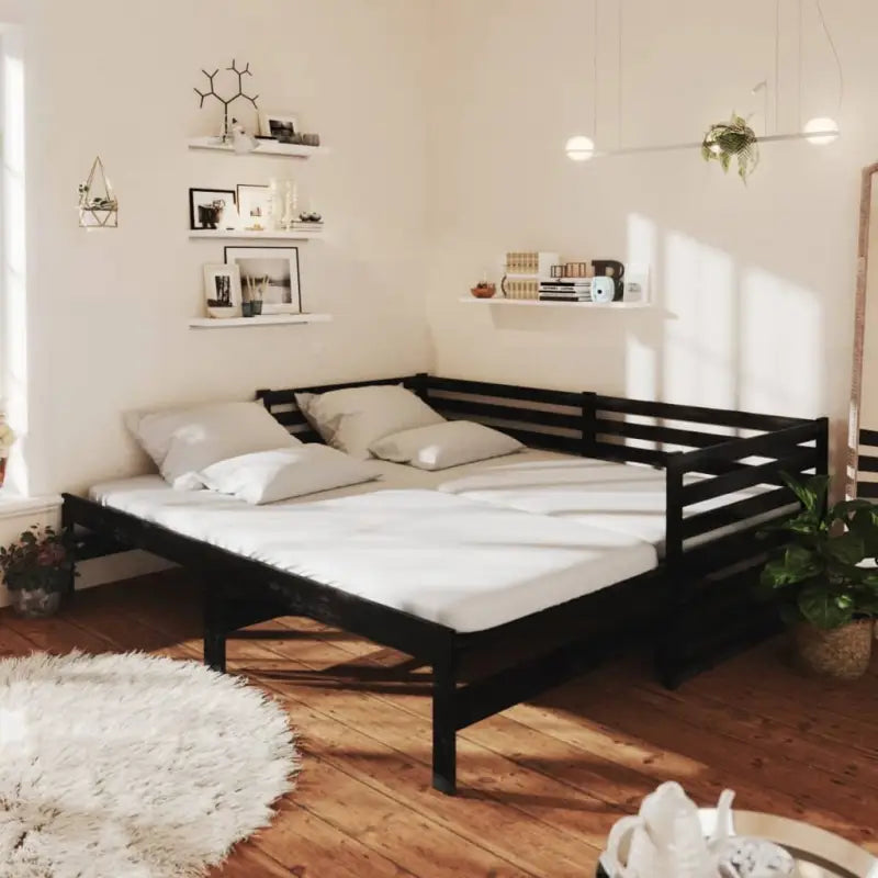 Houten slaapbank van massief grenenhout met comfortabele zit- en slaafunctie - Zwart - Bedden & bedframes