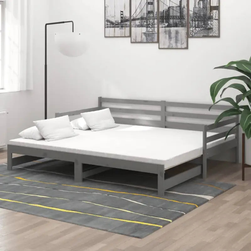 Houten slaapbank van massief grenenhout met comfortabele zithoek - Grijs - Bedden & bedframes