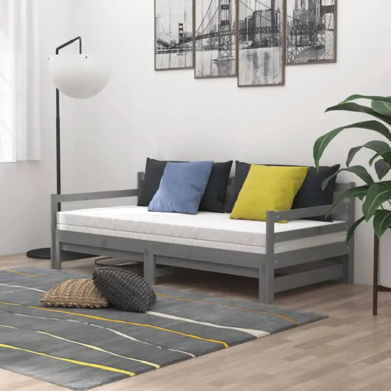 Houten slaapbank van massief grenenhout met comfortabele zithoek - Grijs - Bedden & bedframes
