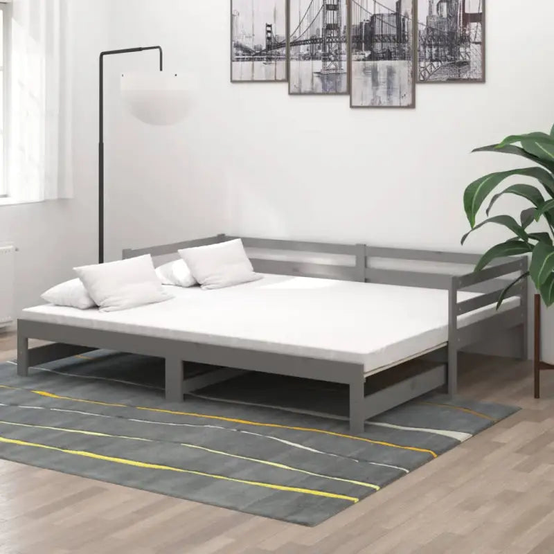Houten slaapbank van massief grenenhout met praktische afmetingen - Grijs - Bedden & bedframes
