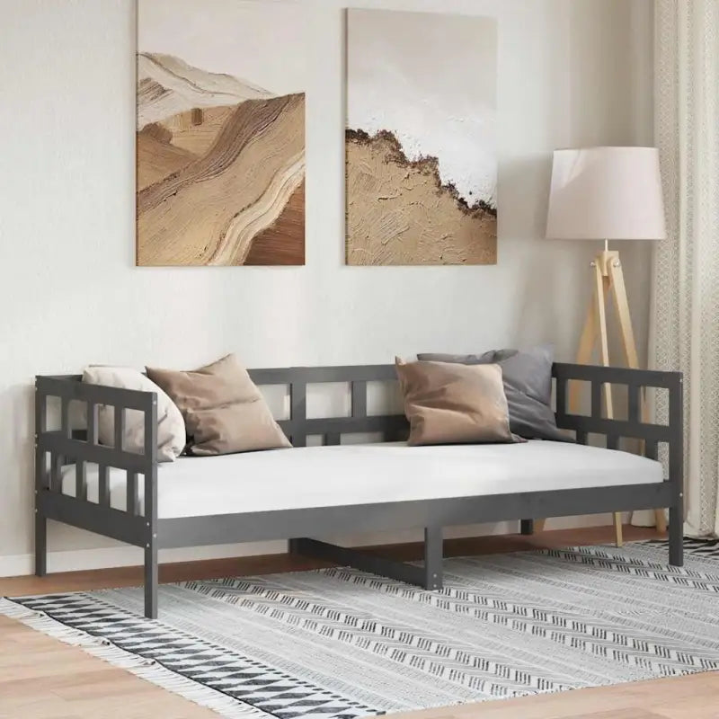 Houten slaapbank van massief grenenhout voor dag en nacht gebruik - Grijs / 90 x 190 cm - Bedden & bedframes