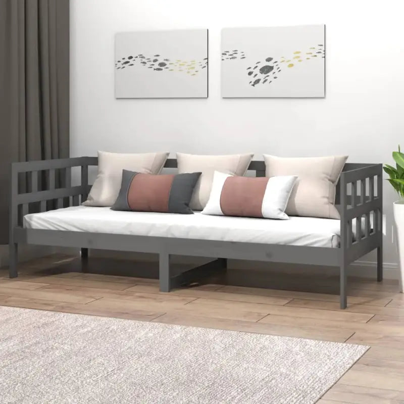 Houten slaapbank van massief grenenhout voor dag en nacht gebruik - Grijs / 80 x 200 cm - Bedden & bedframes