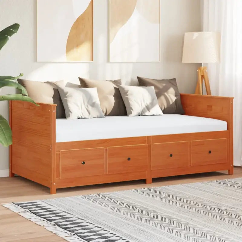 Houten slaapbank van massief grenenhout voor gasten blijven slapen - Wasbruin / 100 x 200 cm - Bedden & bedframes