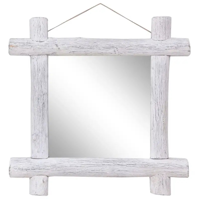 Houten spiegel van gerecycled teakhout met verschillende houtsoorten - Wit / 70 x 5 x 70 cm / 1 - Spiegels