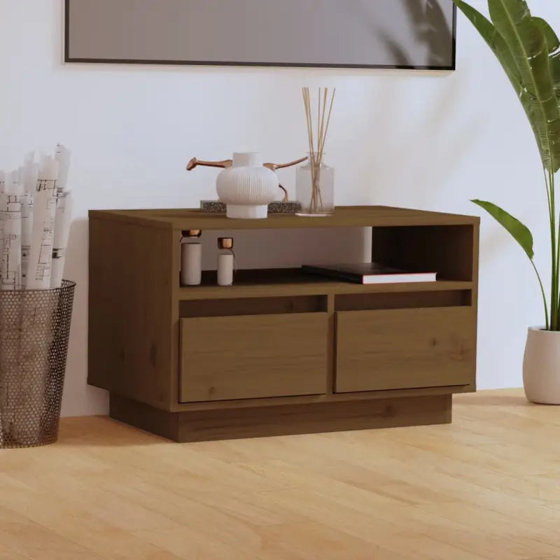 Houten televisiemeubel van massief grenenhout met zweefpoten - Honingbruin / 1 - Tv-meubels