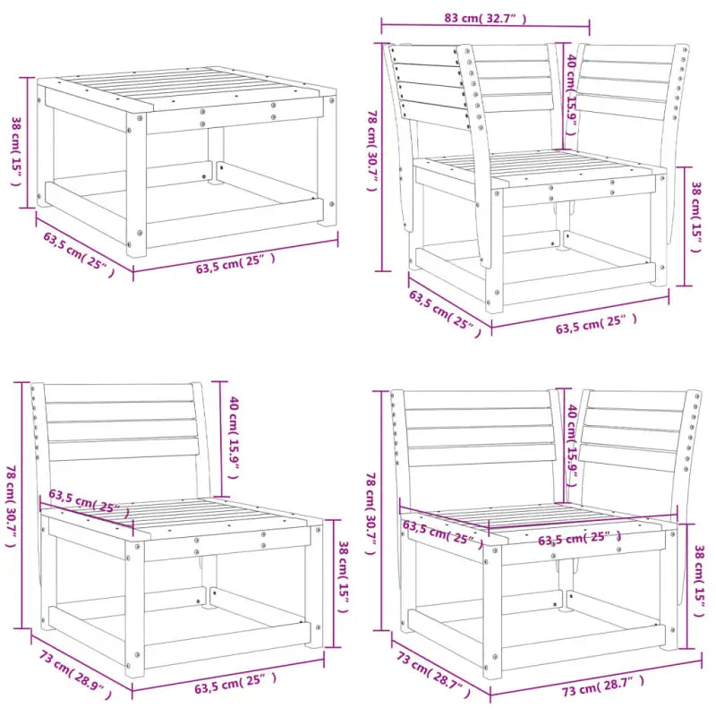 Houten tuin loungeset van massief grenenhout met wasbruin afwerkingen - Tuinsets