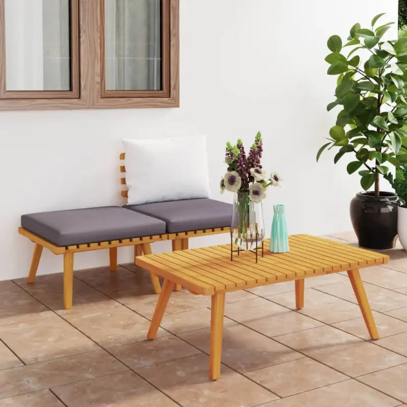 Houten tuinbank met kussens van massief acaciahout voor buitengebruik - 1 / midden + voetensteun + Tafel - Modulaire